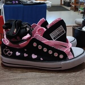 Kids' Black and Pink Heart Sneakers by